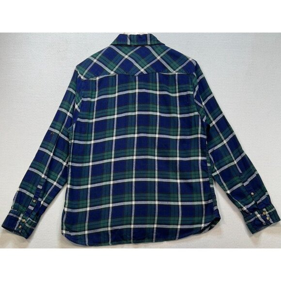 Jachs Girlfriend Flannel Snap Front Shirt Sz M Blue Green Plaid Stretch Comfort - Picture 2 of 13